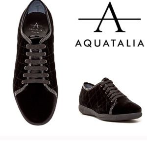 Aquatalia Black Velvet Quilted Weatherproof Shoes